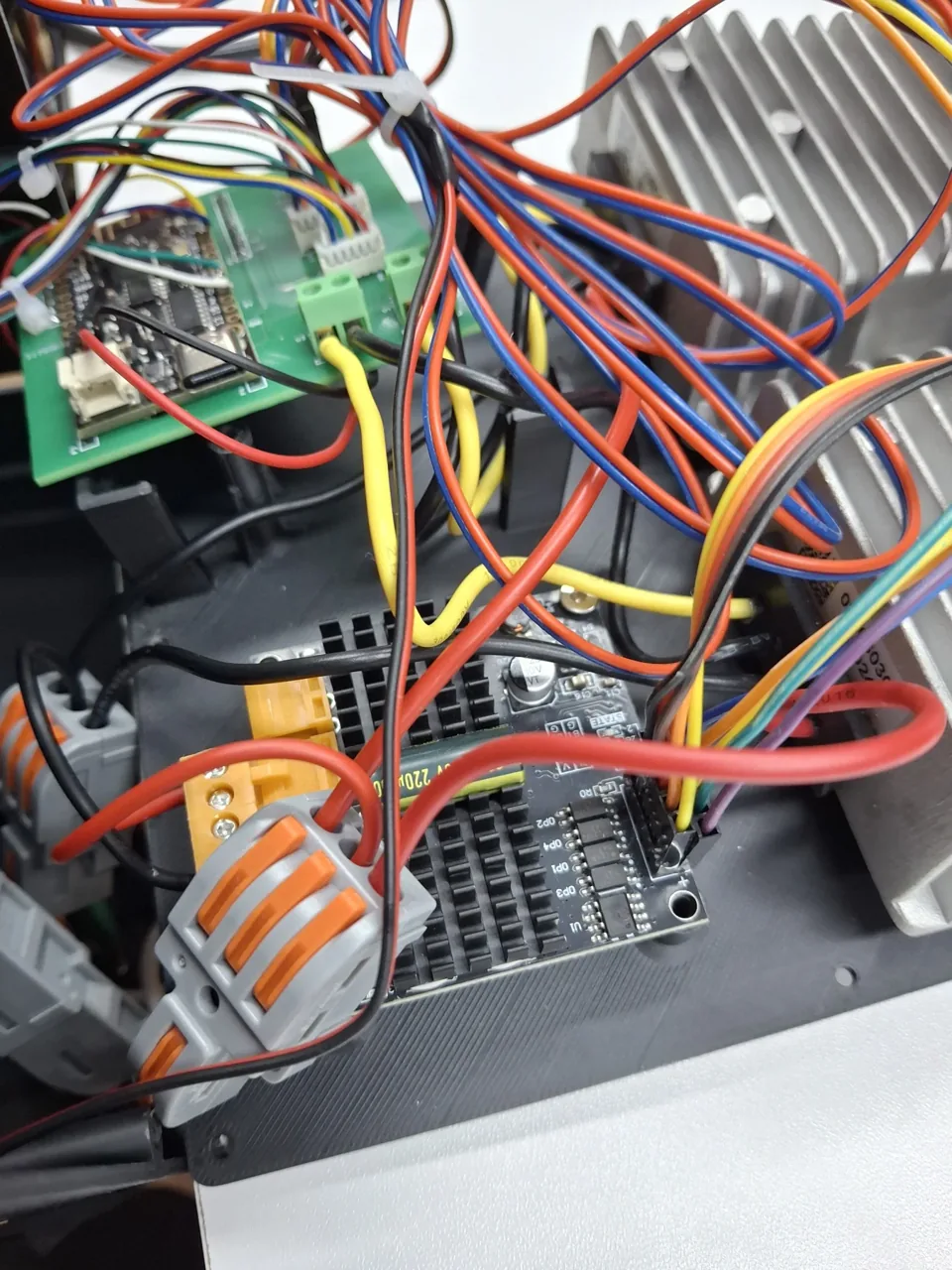 Prototype enclosure with circuit boards, wiring and power components